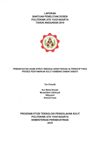 Image of Pemanfaatan Asam Sitrat Sebagai Agen Fiksasi Alternatif Pada Proses Penyamakan Kulit Kambing Samak Nabati